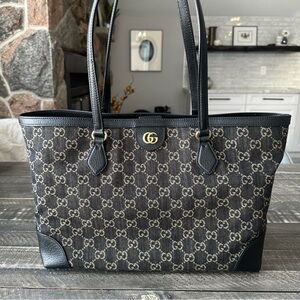 Gucci Black Denim GG Ophidia Tote